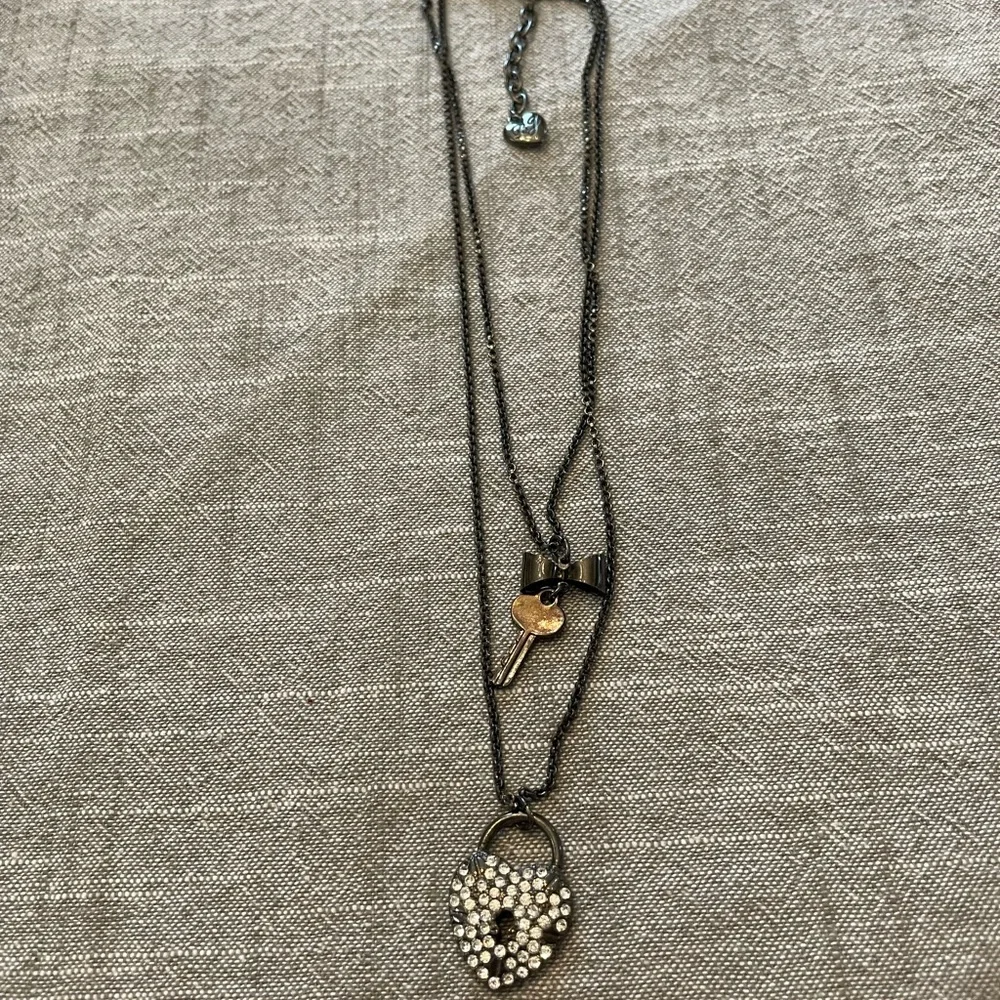 Betsey Johnson Black and Silver lock and key Layered Heart Necklace